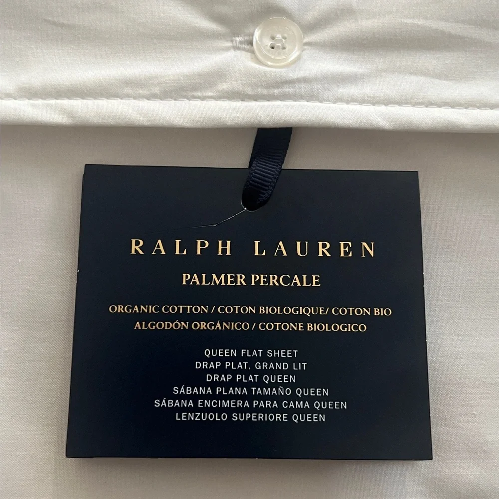 Ralph Lauren Home Organic Cotton Percale Palmer Queen Flat Sheet, Polo Navy, NEW